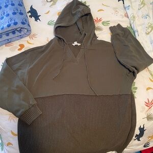 Olive Green Knit Hoodie, L
